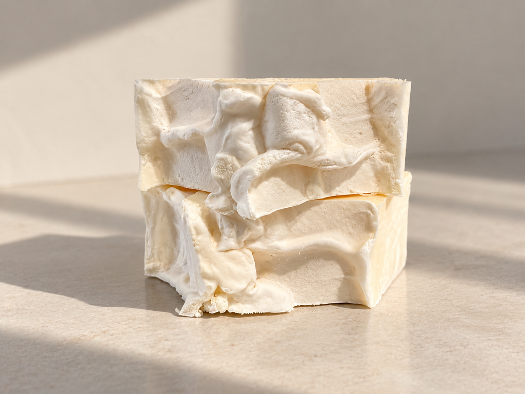 Stacked tallow soap bars showing their textured tops