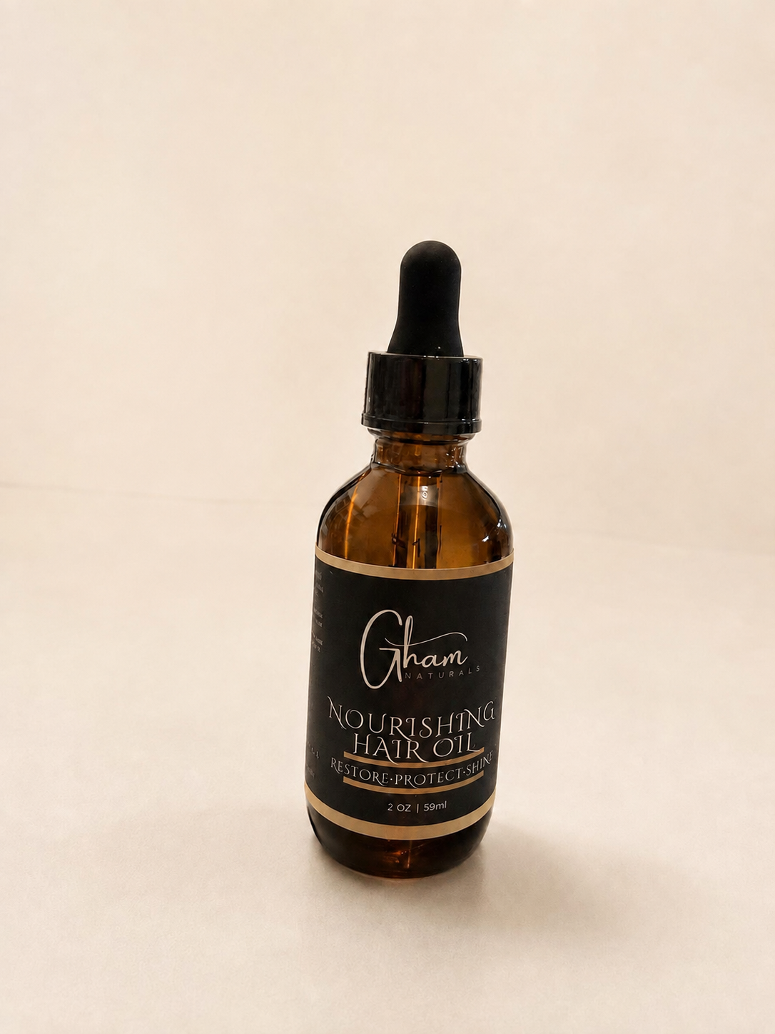 GHAM Naturals Nourishing Hair Oil, 2 oz amber glass bottle